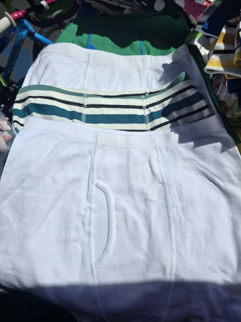 Hanna Andersson White Tee with Teal & Black Stripes
